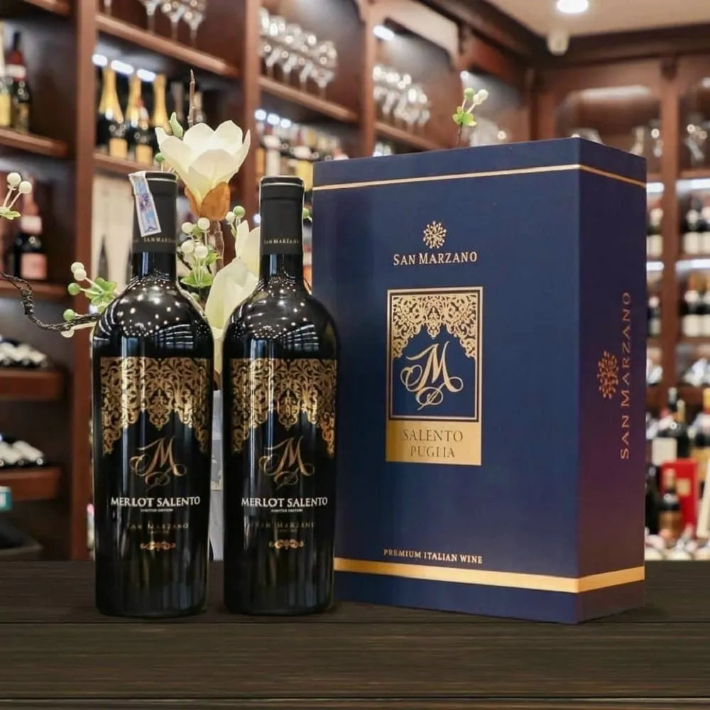 Hộp quà hai chai rượu vang M Merlot Salento