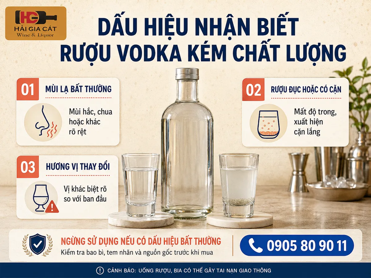 Dấu hiệu nhận biết rượu Vodka kém chất lượng