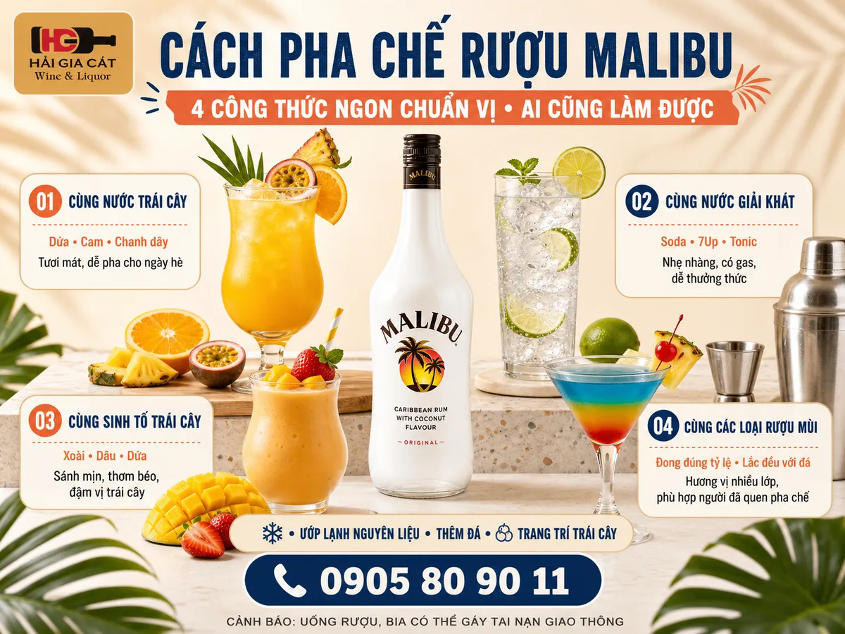 Cách pha chế rượu Malibu - 4 Công thức ngon dễ làm