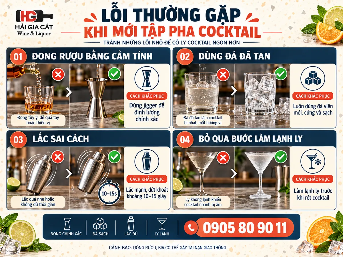 Lỗi thường gặp khi mới tập pha cocktail