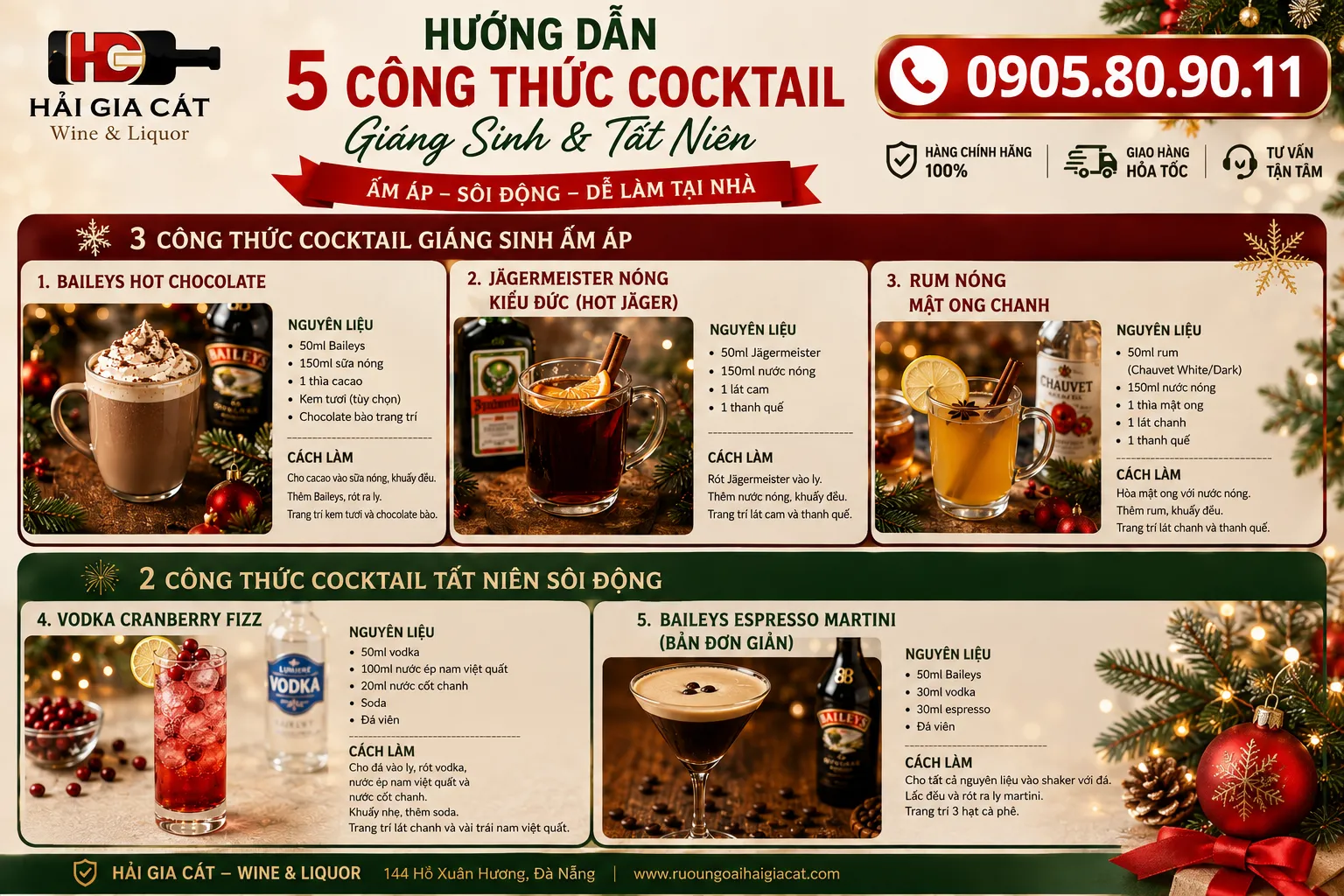 Hướng dẫn 5 công thức cocktail giáng sinh và tất niên đơn giản tại nhà
