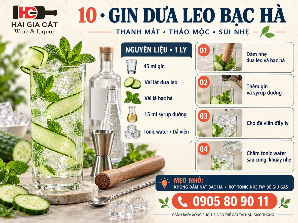 Công thức Gin dưa leo bạc hà