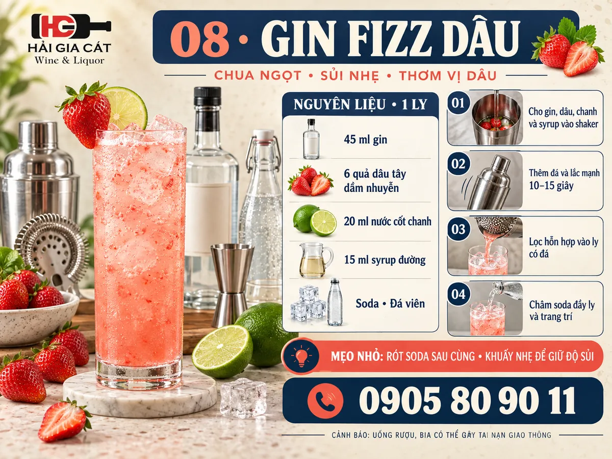 Công thức Gin Fizz dâu