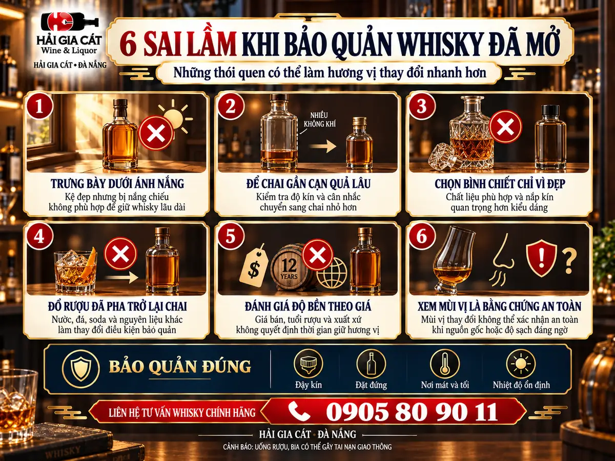 Những sai lầm thường gặp khi bảo quản rượu whisky đã mở