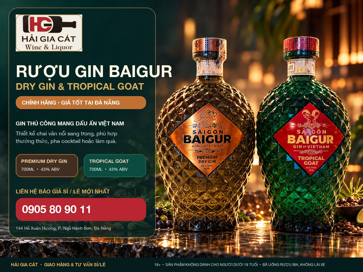 Rượu Gin Baigur phiên bản Dry Gin & Tropical Goat chính hãng, giá tốt tại Hải Gia Cát, Đà Nẵng